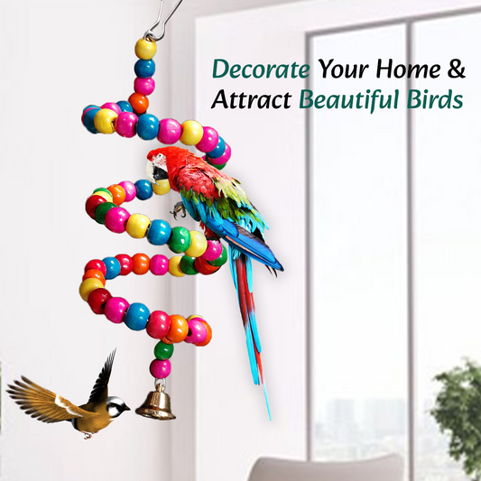 TokyoDo Spiral Bird Toy - Colorful Coil Perch with Bell
