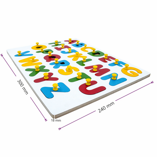 Wooden Uppercase Alphabet Puzzle A-Z with Pegs