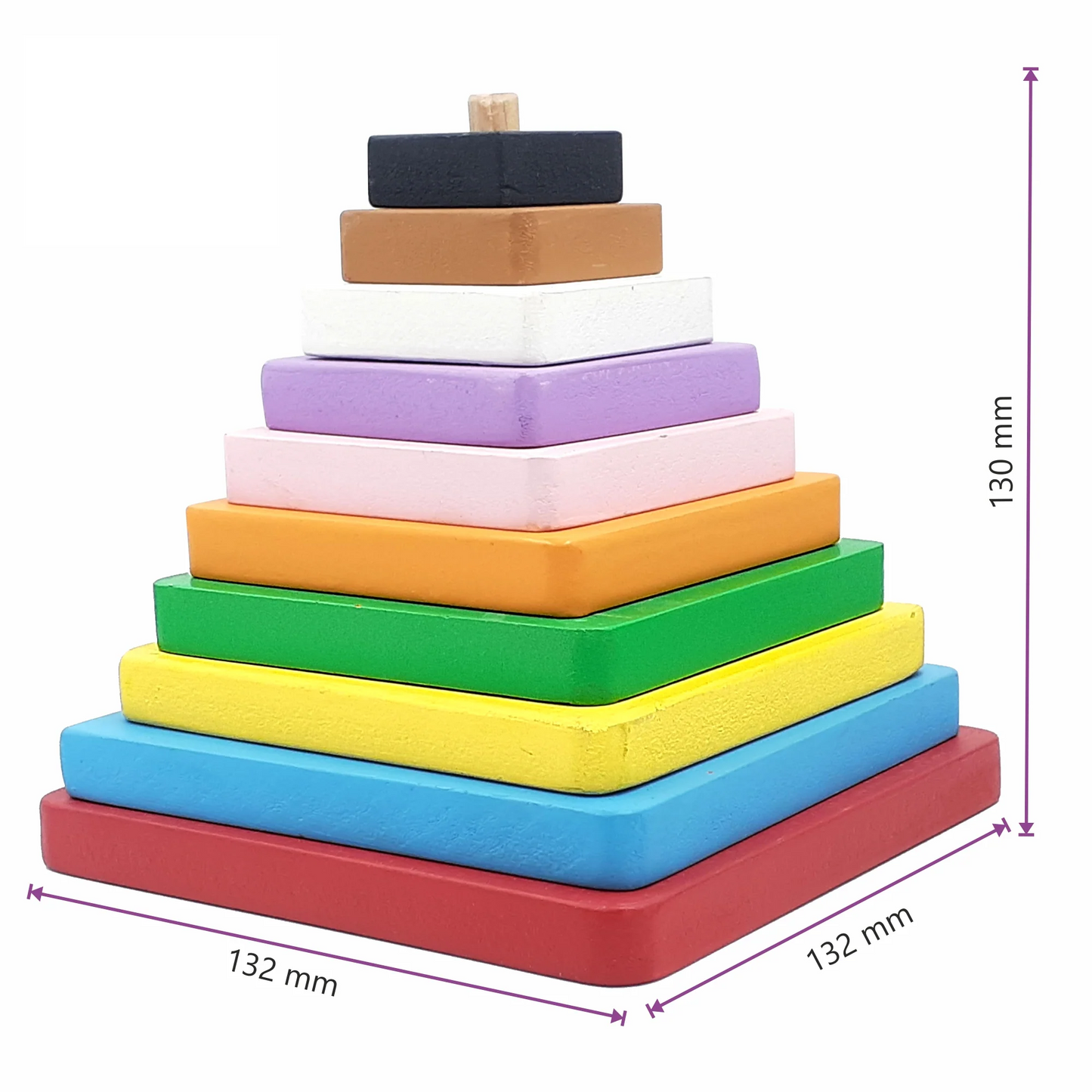 Square Stacking Pyramid Tower - 10 Piece Wooden Educational Toy for Toddlers