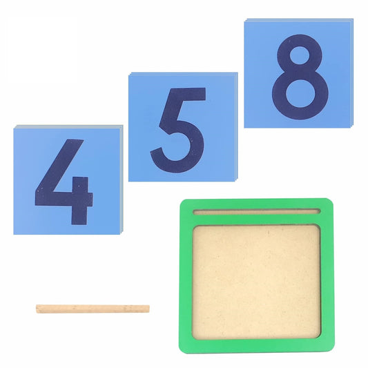 Wooden Sand Writing Tray with Number Cards - Montessori Learning Toy