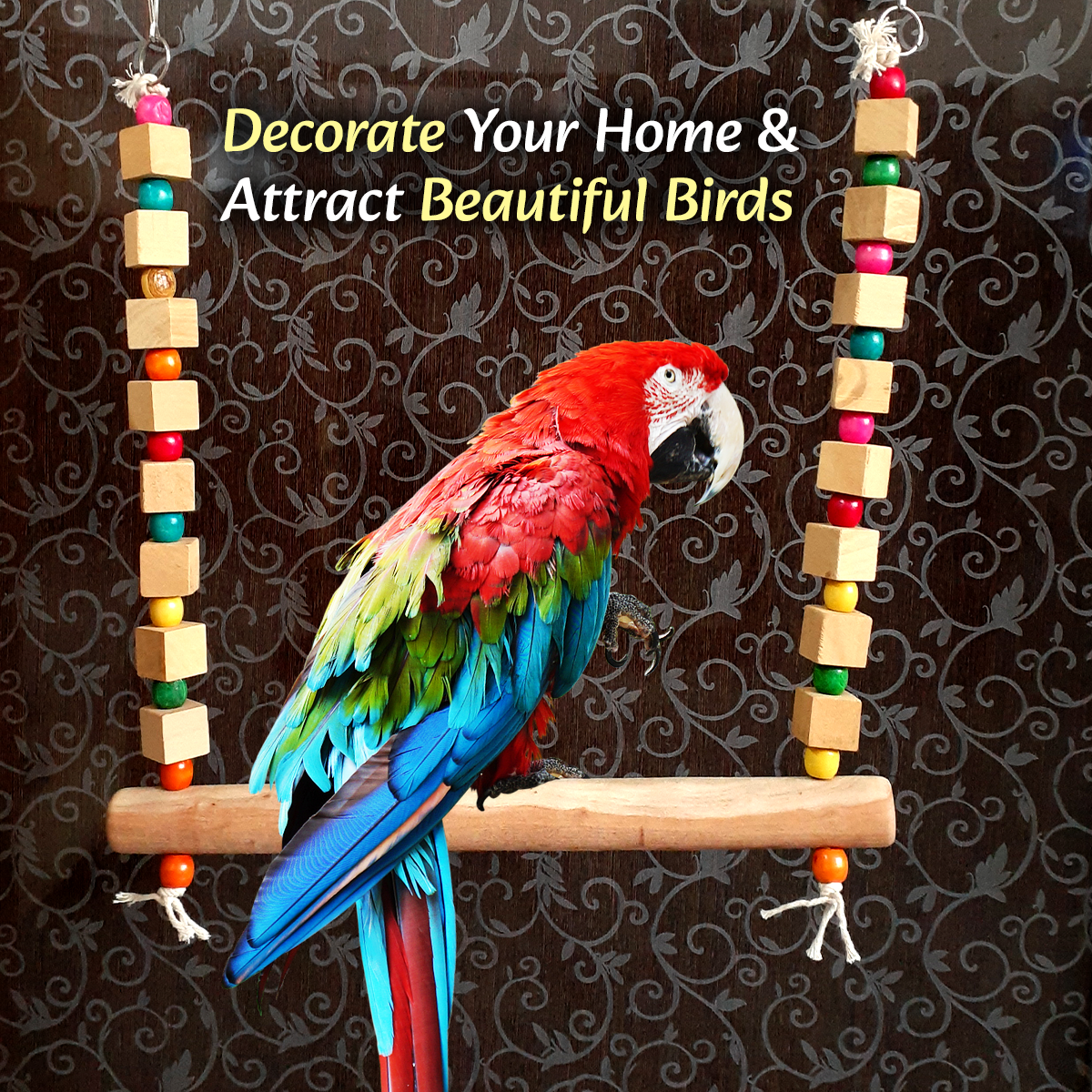 TokyoDo Large Bird Swing - Premium Wooden Perch with Colorful Beads