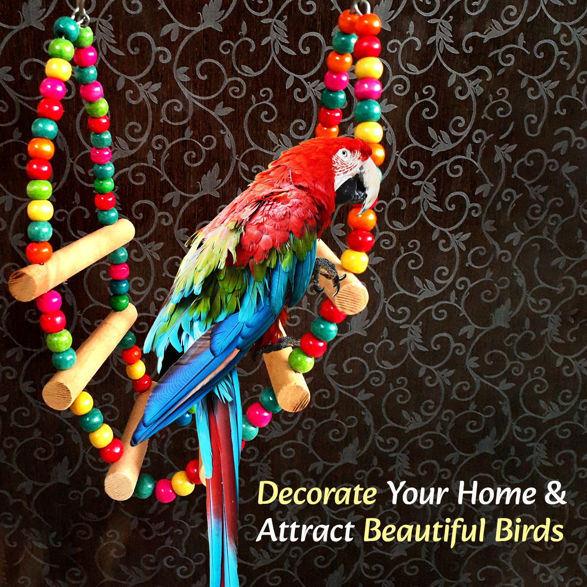 TokyoDo 3-Tier Bird Swing Ladder - Colorful Wooden Climbing Toy