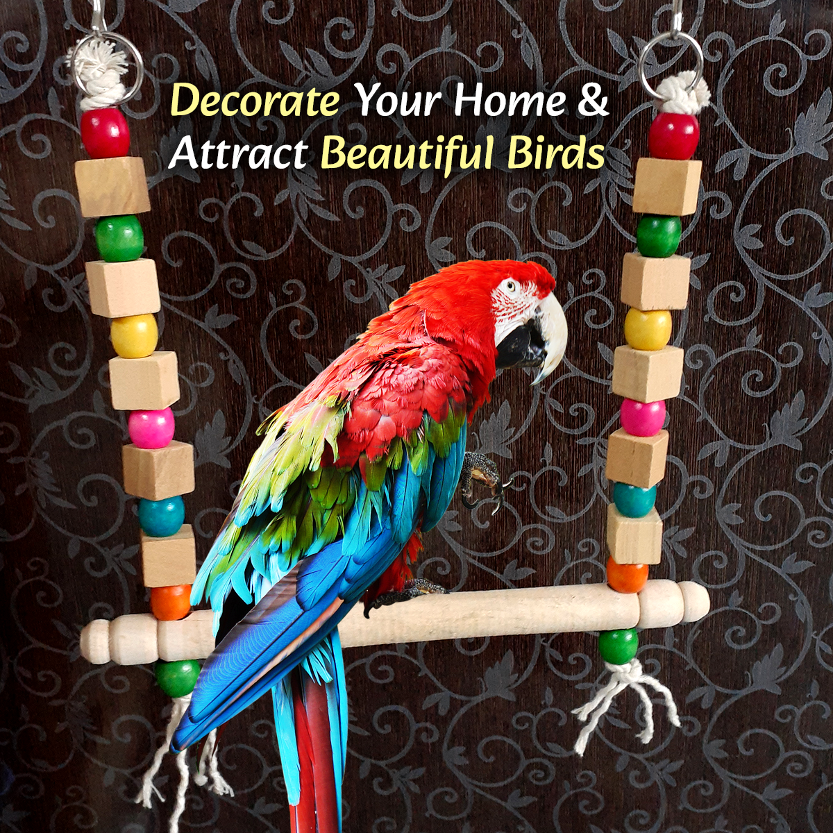 TokyoDo Medium Bird Swing - Colorful Wooden Bead Perch