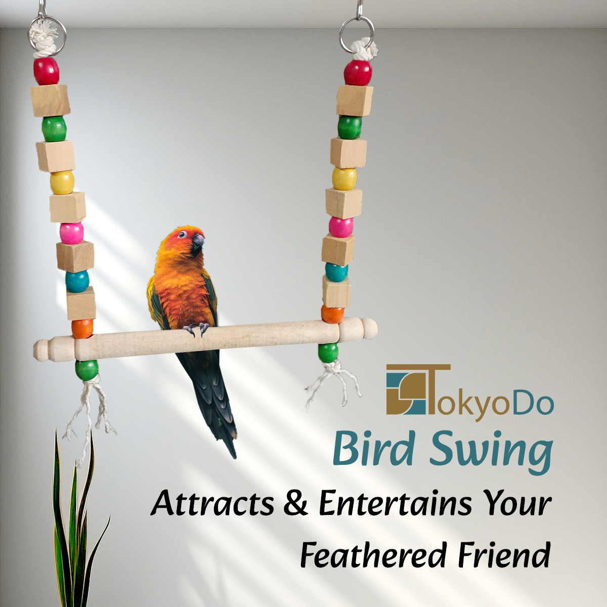 TokyoDo Medium Bird Swing - Colorful Wooden Bead Perch