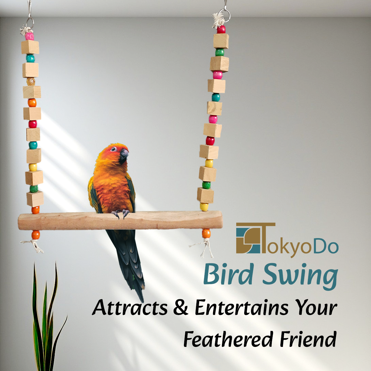 TokyoDo Large Bird Swing - Premium Wooden Perch with Colorful Beads