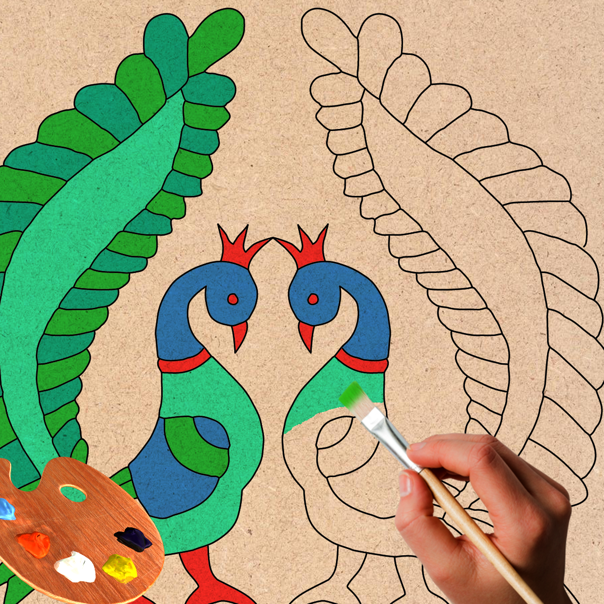 Pre-marked MDF Painting Board - Twin Peacock Design