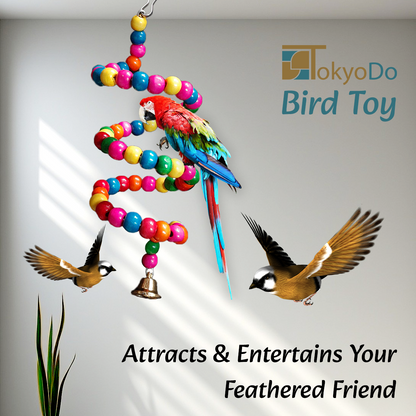 TokyoDo Spiral Bird Toy - Colorful Coil Perch with Bell