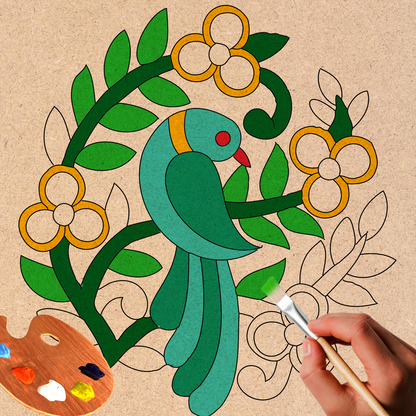 Pre-marked MDF Painting Board - Peacock Design