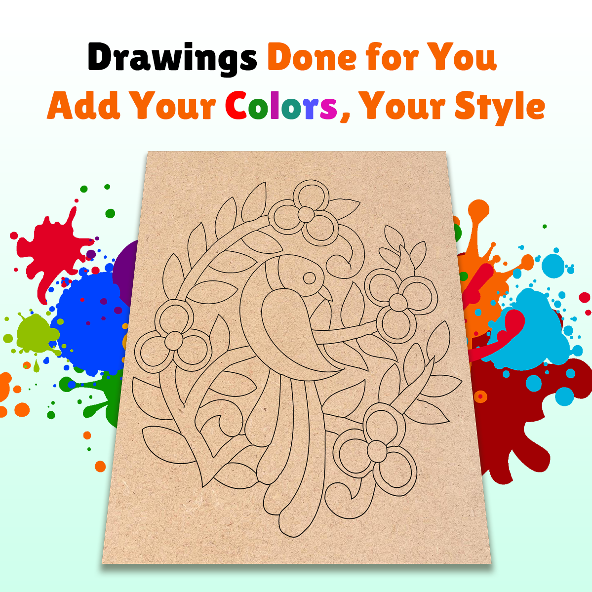 Pre-marked MDF Painting Board - Peacock Design