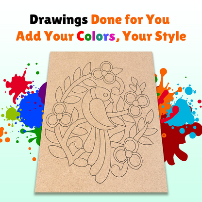 Pre-marked MDF Painting Board - Peacock Design