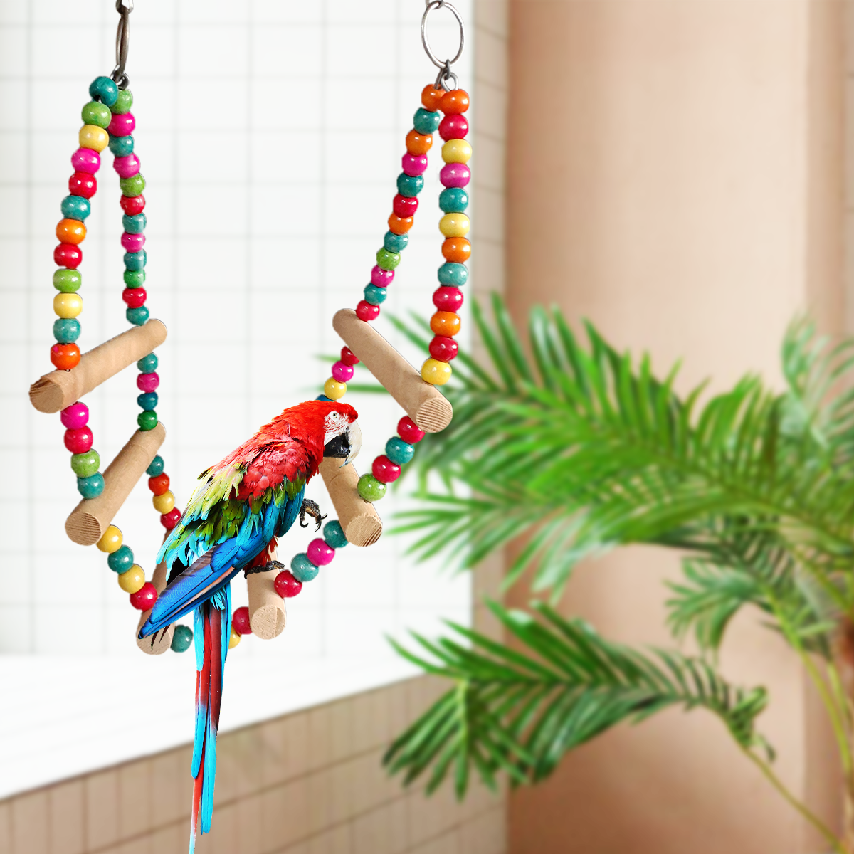 TokyoDo 3-Tier Bird Swing Ladder - Colorful Wooden Climbing Toy