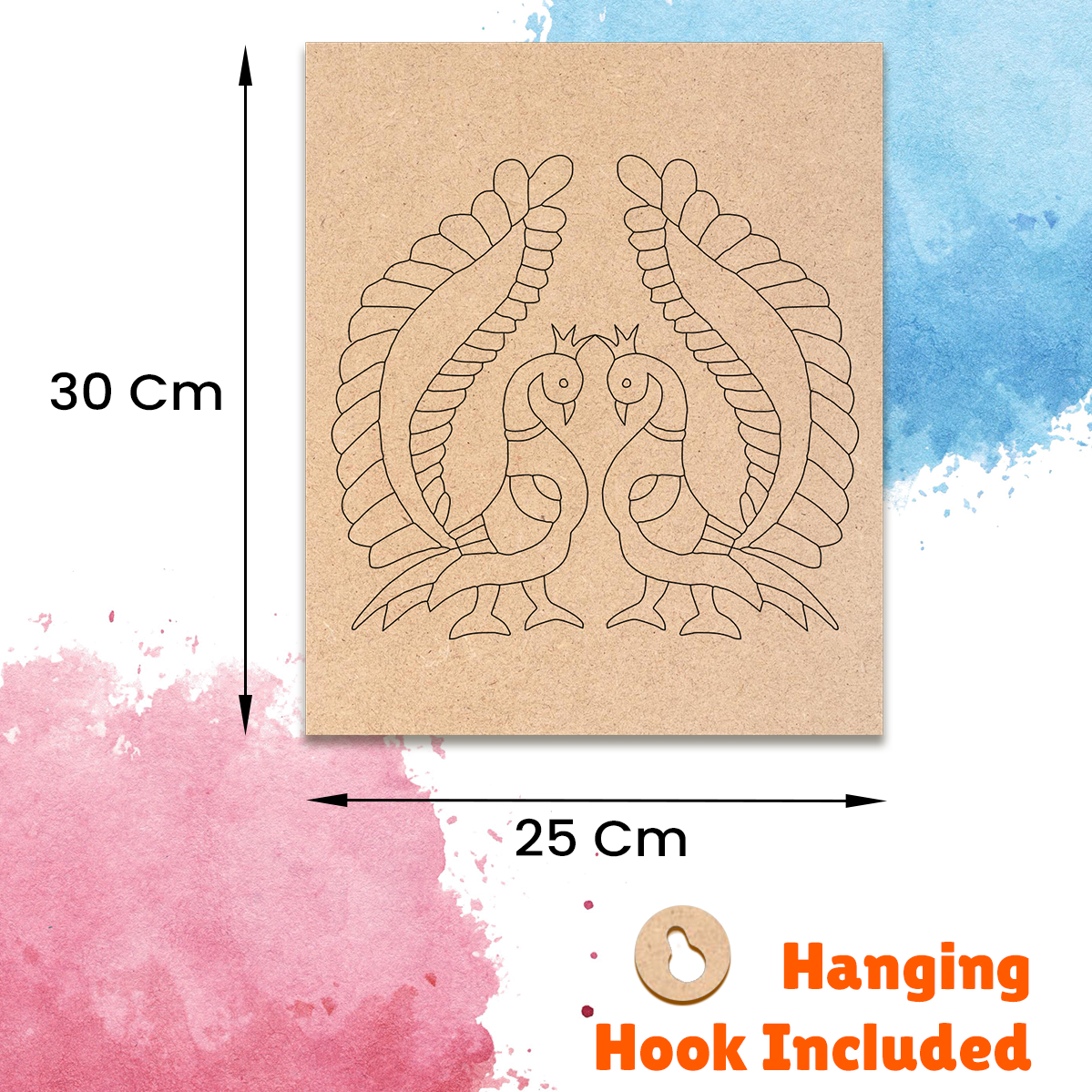 Pre-marked MDF Painting Board - Twin Peacock Design