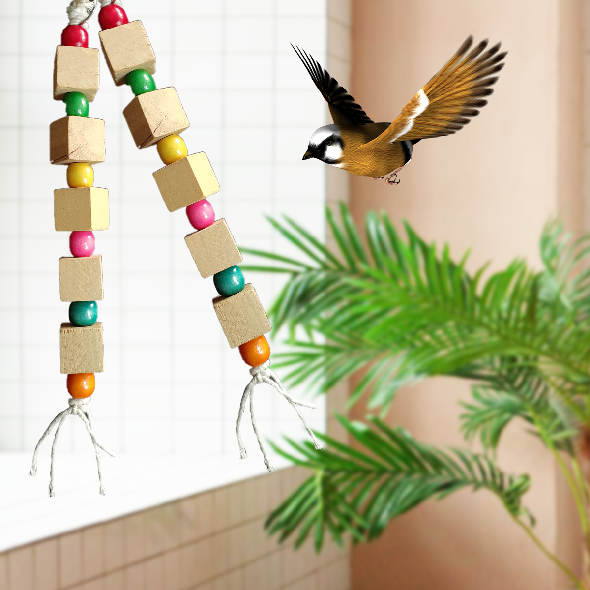 TokyoDo Wooden Block Chew Toy - Colorful Bird Foraging Toy