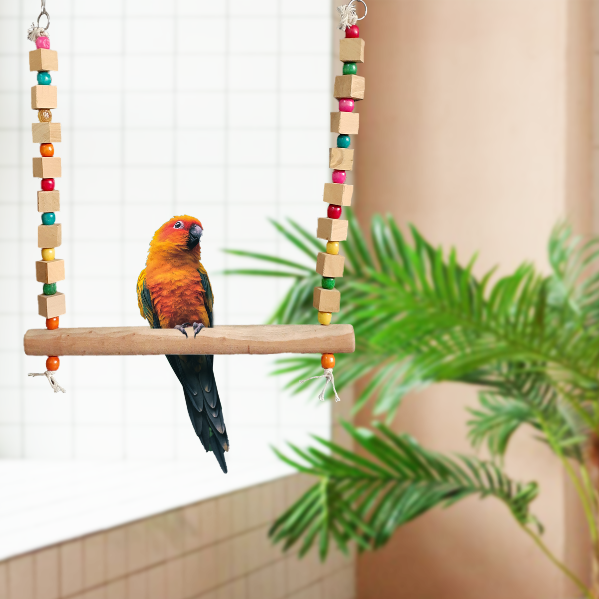 TokyoDo Large Bird Swing - Premium Wooden Perch with Colorful Beads