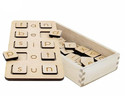 Wooden Word Building Puzzle - Phonics Learning Toy