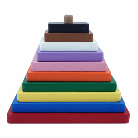 Square Stacking Tower - 10 Piece Wooden Geometric Puzzle for Toddlers