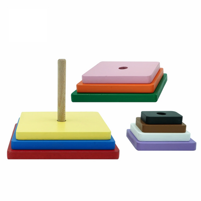 Square Stacking Tower - 10 Piece Wooden Geometric Puzzle for Toddlers