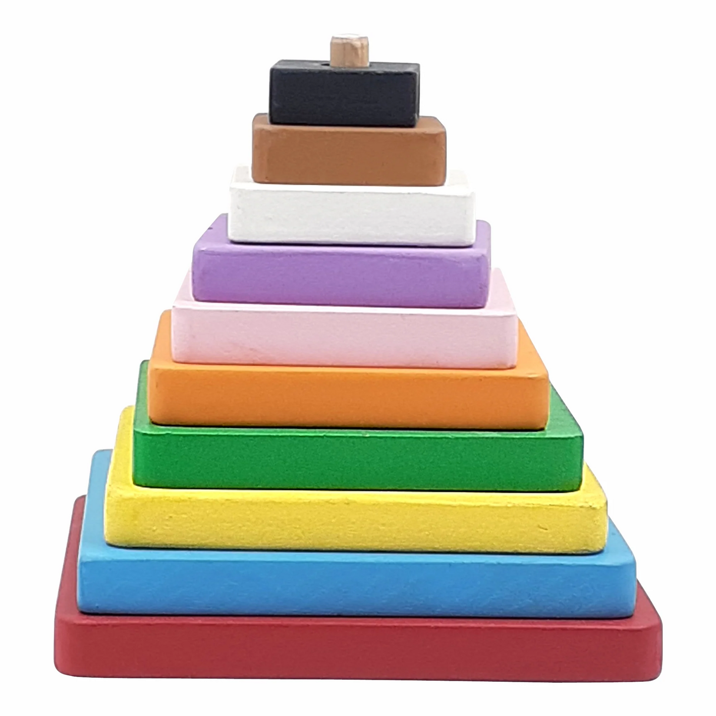 Square Stacking Pyramid Tower - 10 Piece Wooden Educational Toy for Toddlers