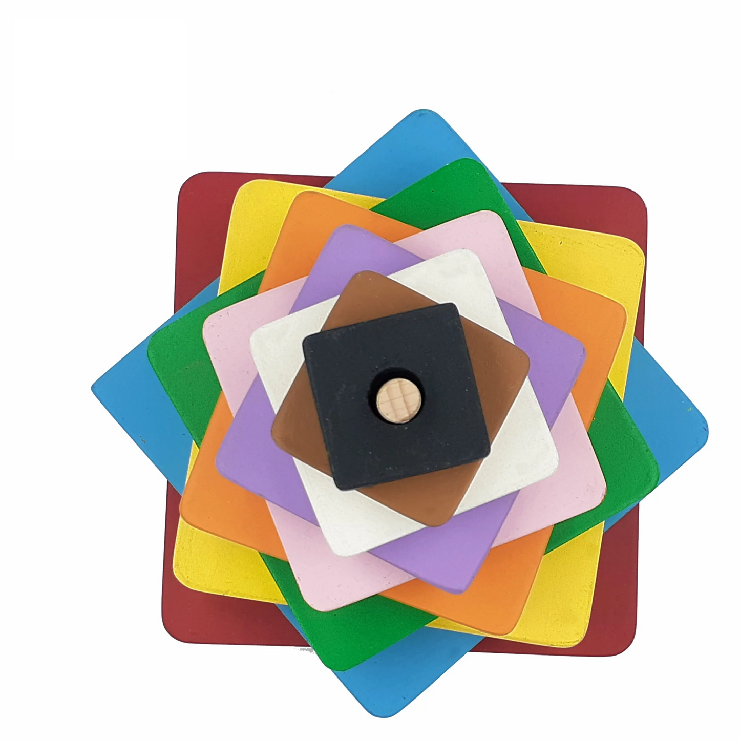 Square Stacking Pyramid Tower - 10 Piece Wooden Educational Toy for Toddlers