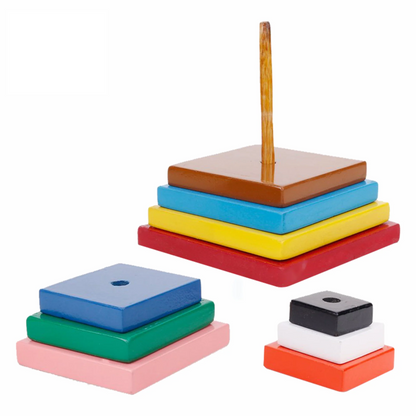 Square Stacking Pyramid Tower - 10 Piece Wooden Educational Toy for Toddlers