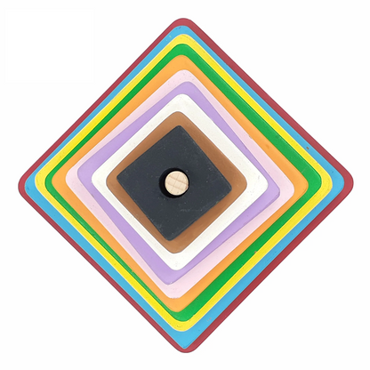 Square Stacking Pyramid Tower - 10 Piece Wooden Educational Toy for Toddlers