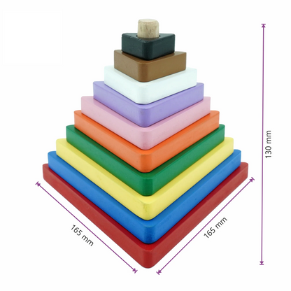 Triangle Stacking Pyramid Tower - 10 Piece Wooden Geometric Puzzle for Toddlers