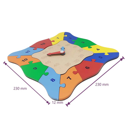 Wooden Time Learning Clock Puzzle - Square Shape