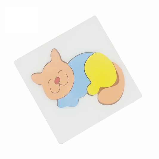 Wooden Cat Raised Puzzle - Mini 4-Piece Animal Puzzle