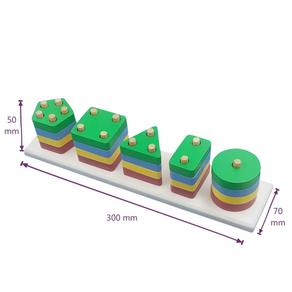 Wooden Geometric Shape Stacking Puzzle - 5 Shapes Sorting Toy