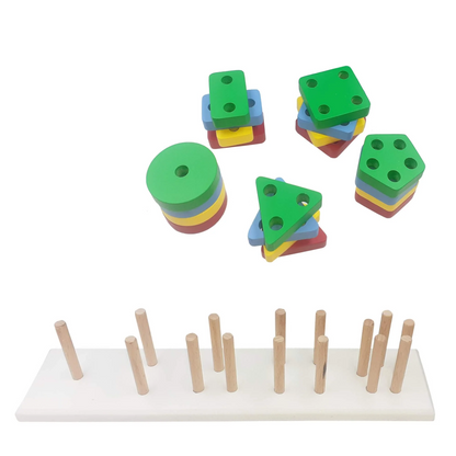 Wooden Geometric Shape Stacking Puzzle - 5 Shapes Sorting Toy