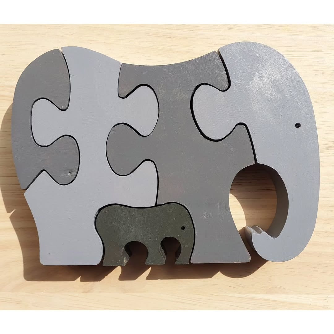 Wooden Elephant Puzzle - Mother and Baby Educational Toy