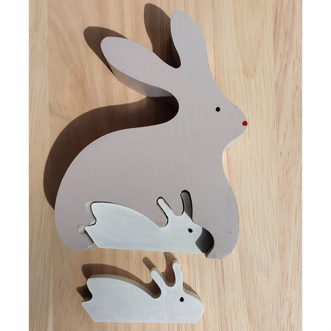 Wooden Rabbit Puzzle - Mother and Baby Educational Toy